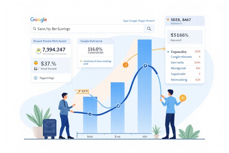 Illustration de graphiques de performance SEO et de mots-clés