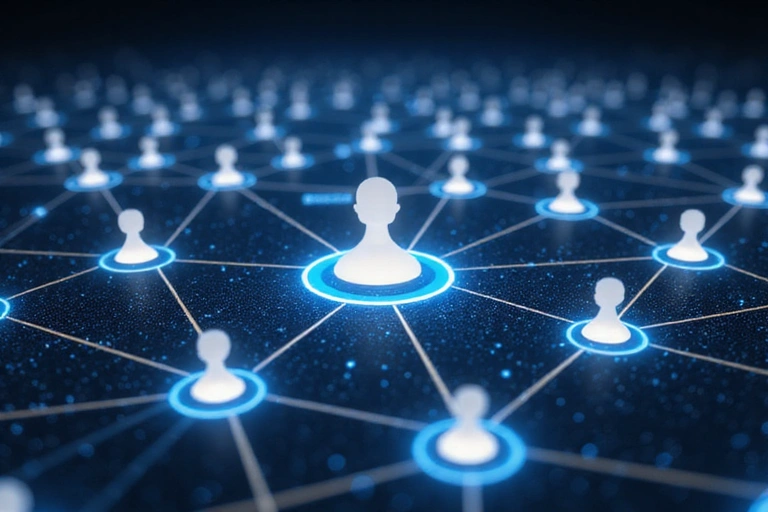 Illustration abstraite d'un réseau d'influenceurs et de communication