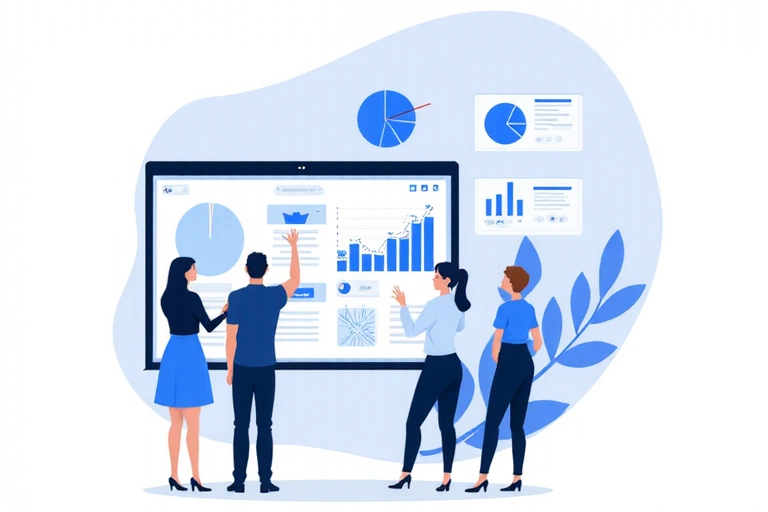 Illustration de personnes collaborant autour d'un tableau de stratégie numérique
