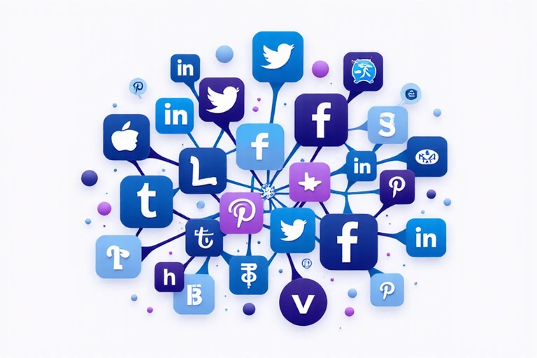 Illustration abstraite de divers logos de médias sociaux connectés